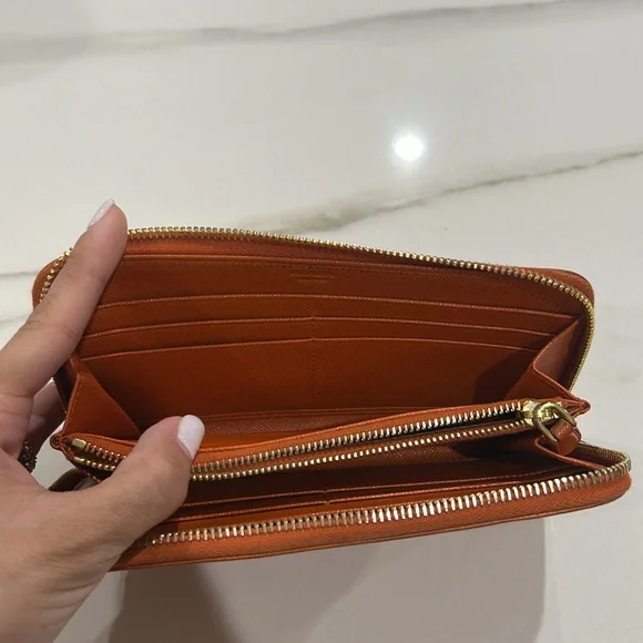 Prada Orange zipper wallet